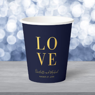 Vasos De Papel Azul Oscuro Falso Amor Dorado