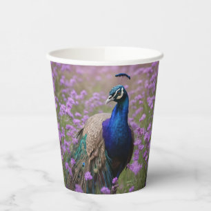 Vasos De Papel Azul Real: Pavo Real Azul En Campo De Lavanda