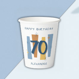 Vasos De Papel Azul retro del siglo 70 moderno