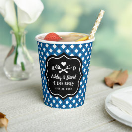 Vasos De Papel Azul Rústico Me Caso BBQ Monograma Personalizado d
