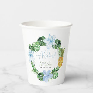 Vasos De Papel Azul tropical LALANI Hibiscus Luau Primer cumpleañ
