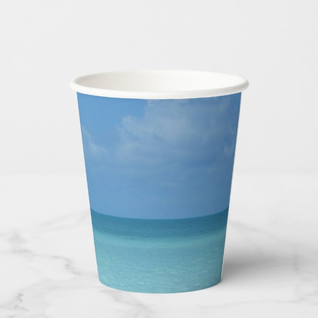 Vasos De Papel Azul turquesa tropical del horizonte del Caribe (Reverso )