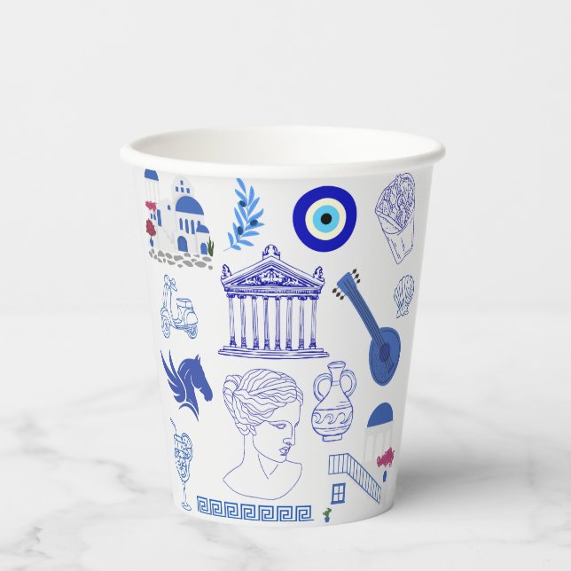 Vasos De Papel Azul y Blanco de Grecia (Anverso)