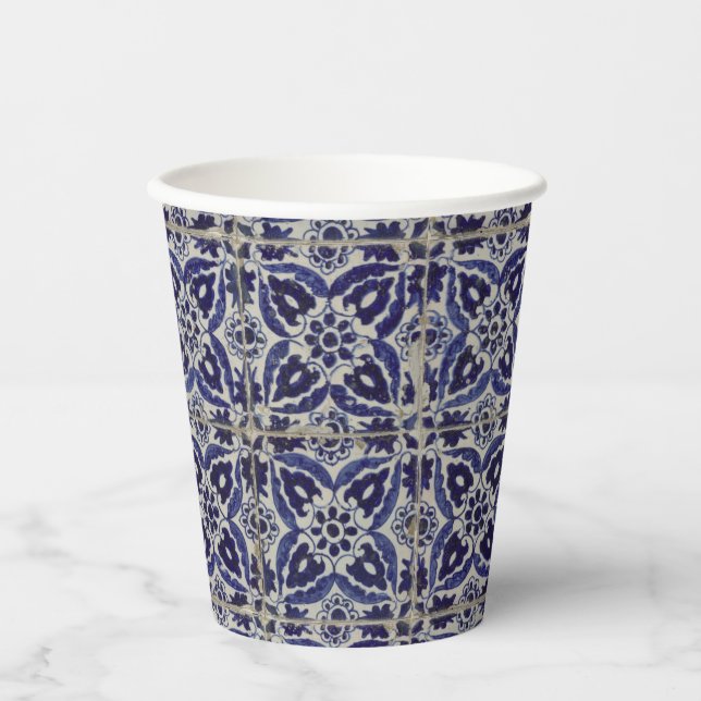 Vasos De Papel Azulejo azul azul blanco geométrico ruso italiano (Anverso)