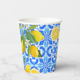 Vasos De Papel Azulejos azules mediterráneos Lemon Bridal Shower