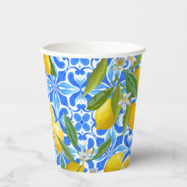 Vasos De Papel Azulejos azules mediterráneos limón Brigada Ducha