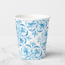 Vasos De Papel Azulejos blancos y azules mediterráneos