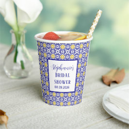 Vasos De Papel Azulejos portugueses Boda Mediterránea azul