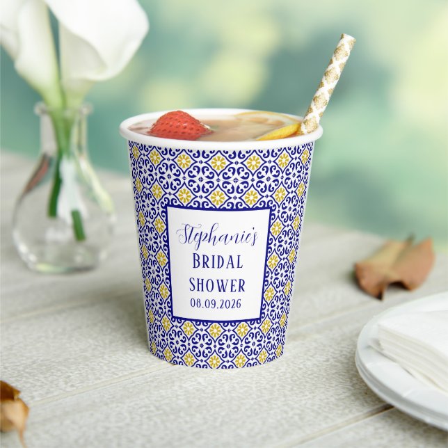 Vasos De Papel Azulejos portugueses Boda Mediterránea azul (in situ)