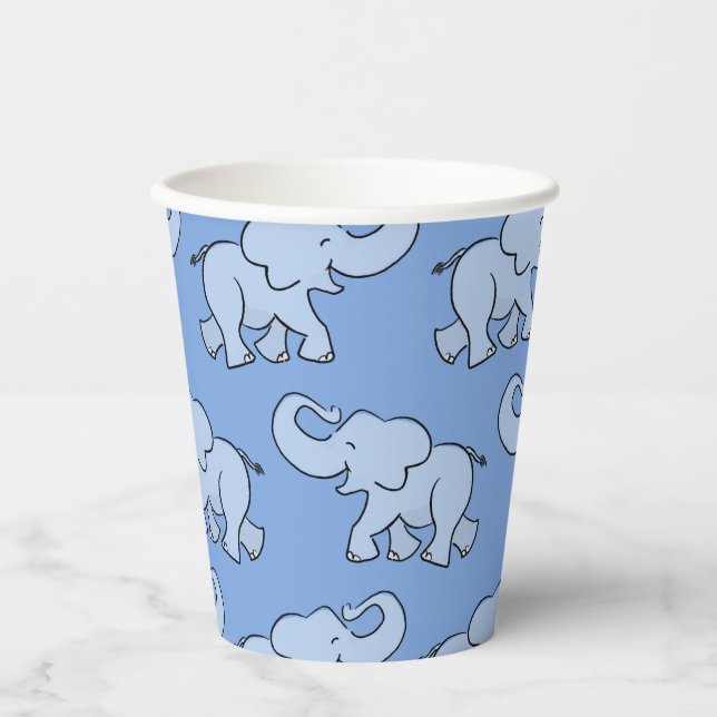 Vasos de papel azules con patrón de elefante lindo (Anverso)