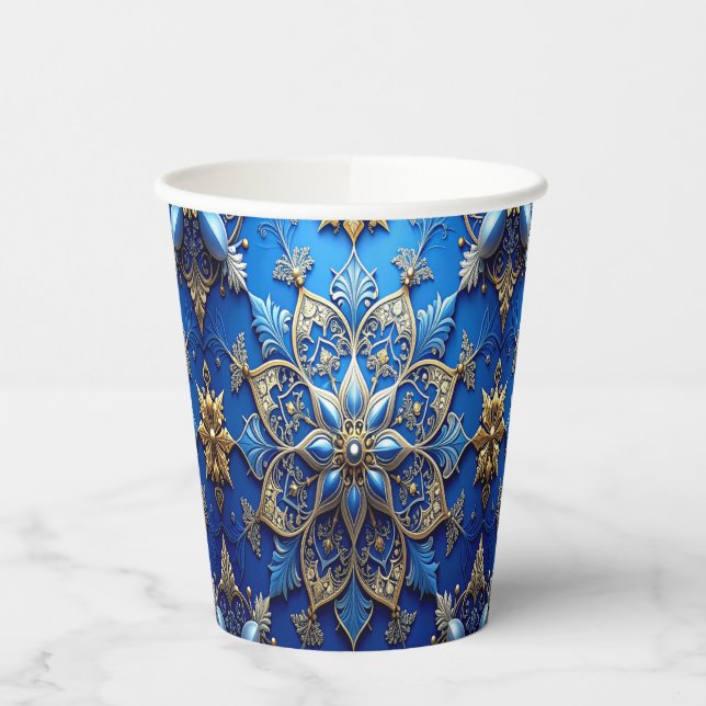 Vasos de Papel Azules Decorativos de Navidad (Izquierda)