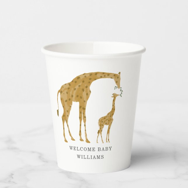 Vasos De Papel Baby and Mama Giraffe Safari Baby Shower neutral (Izquierda)