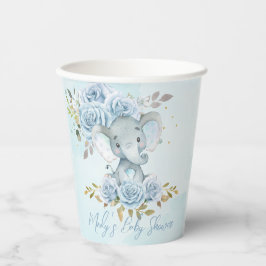 Vasos De Papel Baby Blue Floral Cute Elephant Boy Baby Shower