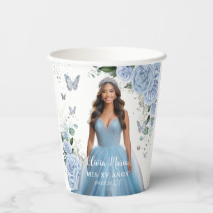 Vasos De Papel Baby Blue Floral Quinceañera Dulces 16 Foto