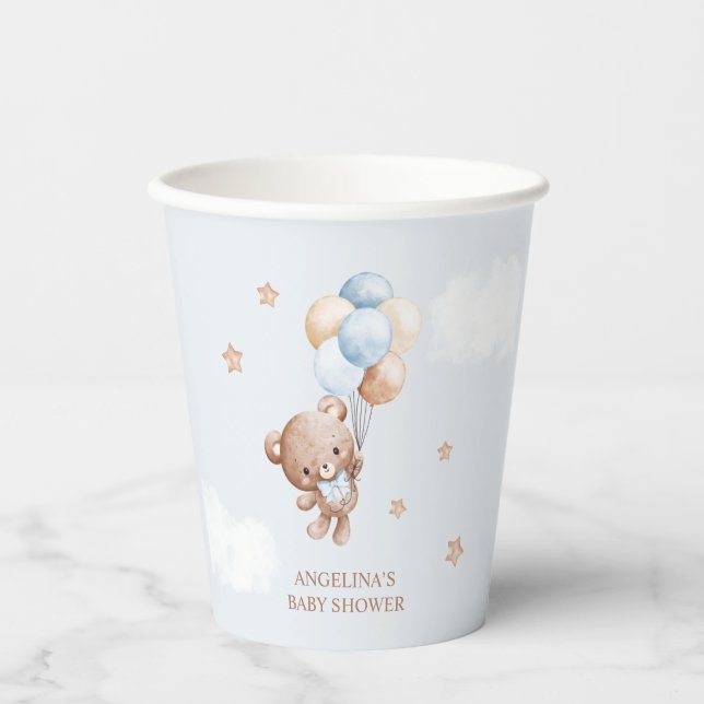 Vasos De Papel Baby Blue Teddy Bear Baby Shower (Anverso)