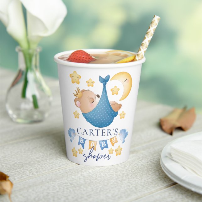 Vasos De Papel Baby Boy Bear Baby Shower personalizado (in situ)