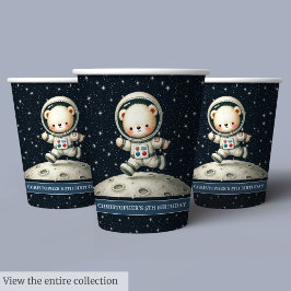 Vasos De Papel Baby Boy Cups de cumpleaños Teddy Bear Astronauta