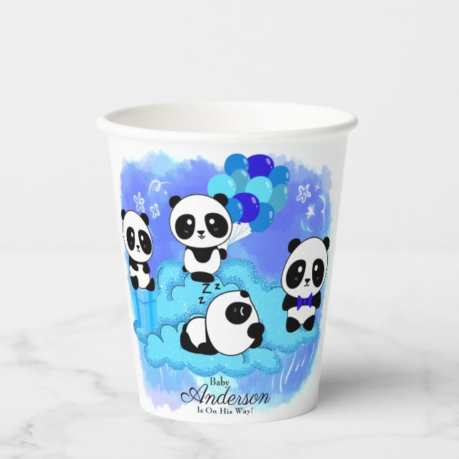 Vasos De Papel Baby Boy Pandas Baby Shower (Anverso)