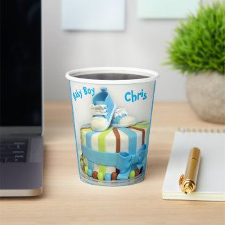 Vasos De Papel Baby Boy Shower Paper Cup Zapatos Azules