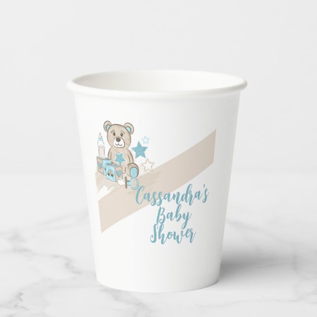 Vasos De Papel Baby Boy Teddy con taza de papel (Anverso)
