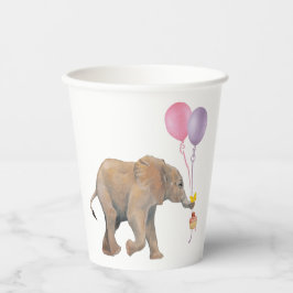 Vasos De Papel Baby Elephant pink & violet balloon Set x16