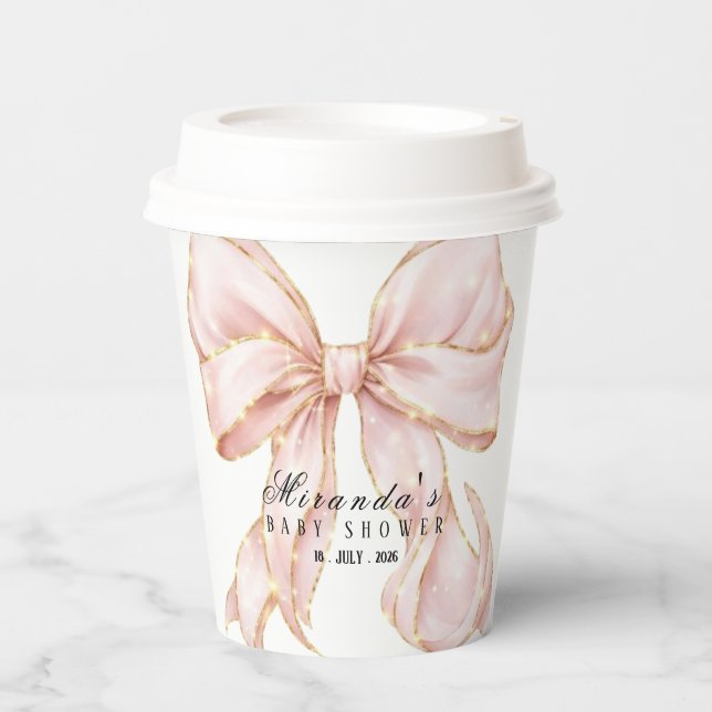 Vasos De Papel Baby Girl Pink Bow Baby Shower  (Anverso)