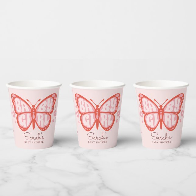 Vasos De Papel Baby Girl Pink Butfly Baby Shower (Multi)