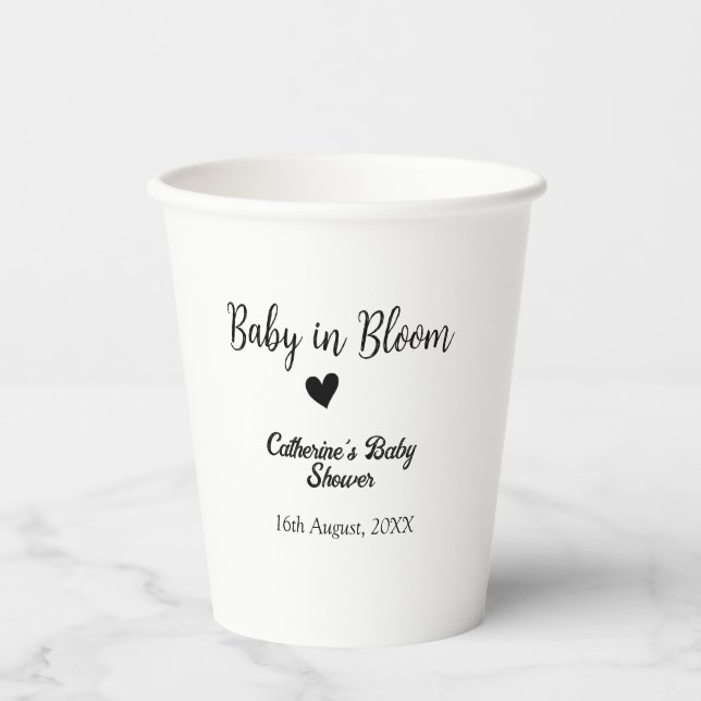 Vasos De Papel Baby in bloom baby shower simple black heart date (Anverso)