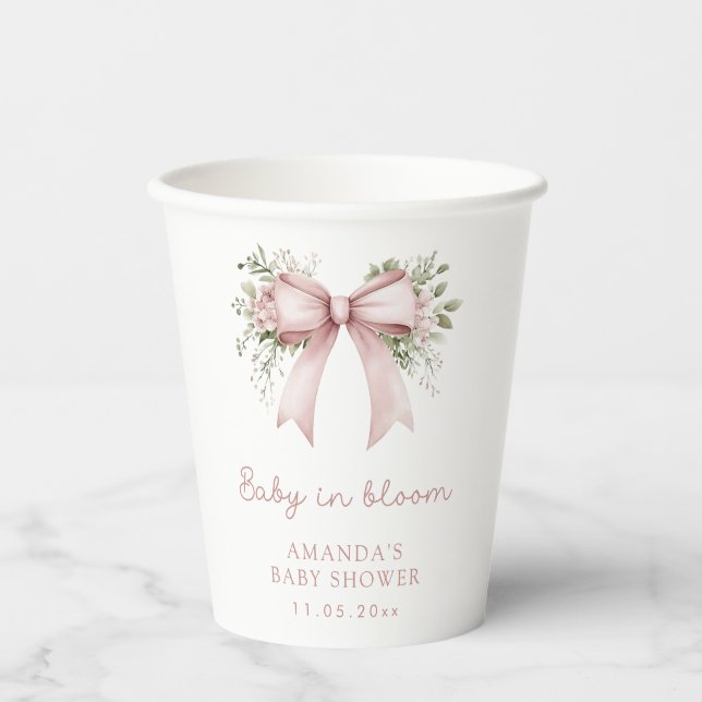 Vasos De Papel Baby In Bloom Pink Bow Baby Shower (Anverso)