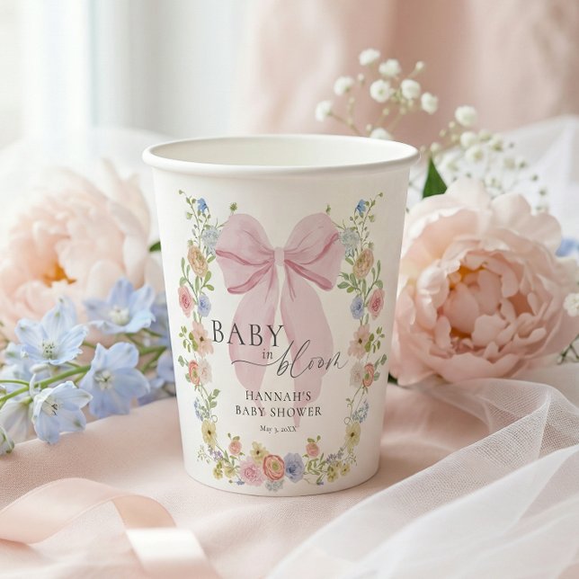 Vasos De Papel Baby in Bloom Pink Bow Baby Shower (Subido por el creador)