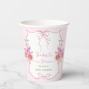 Vasos De Papel Baby in Bloom Wildflower Pink Bow Baby Shower