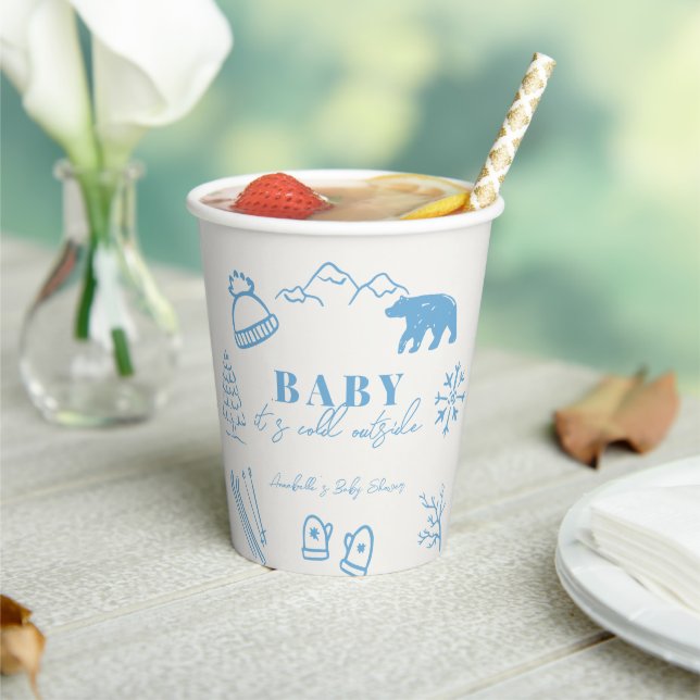 Vasos De Papel Baby It's Cold Outside Hand-drawn Blue Baby Shower (in situ)