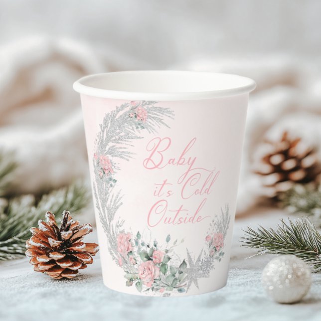 Vasos De Papel Baby its cold outside Pink Silver Baby Shower (Subido por el creador)