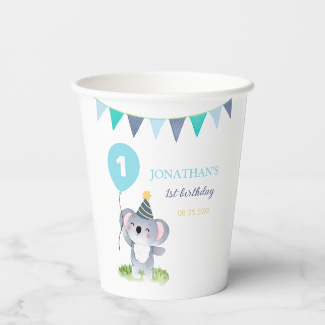 Vasos De Papel Baby Koala Balloon Party Flag Birthday (Reverso )