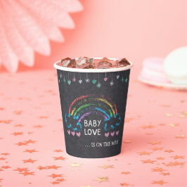 Vasos De Papel Baby Love Chalkboard Hearts & Rainbow Baby Shower