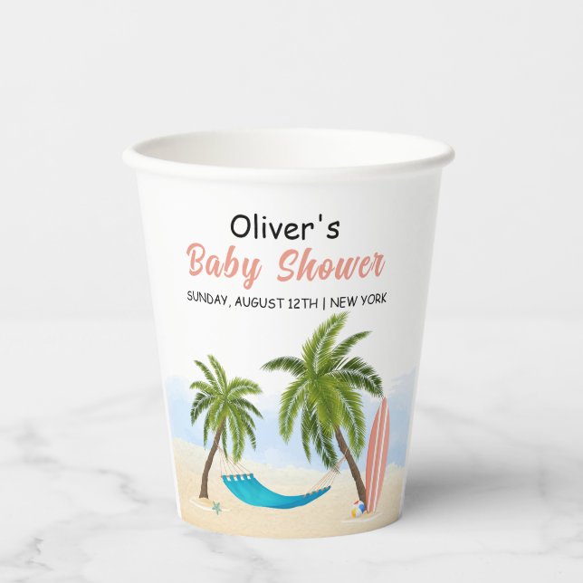 Vasos De Papel Baby On Board Beach Surfing Baby Shower (Anverso)