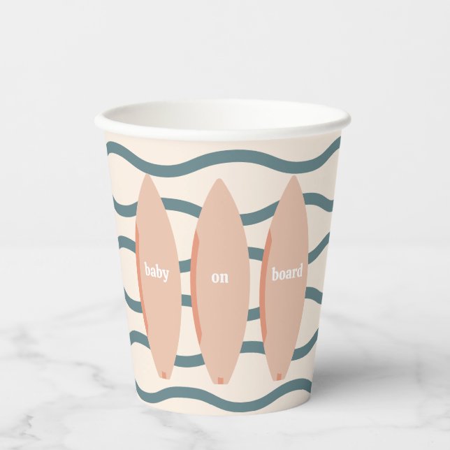 Vasos De Papel "Baby on board" Beach Surfing Ocean Baby Shower (Anverso)