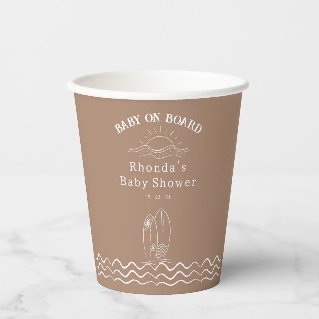 Vasos De Papel Baby On Board Surfing Baby Shower (Anverso)