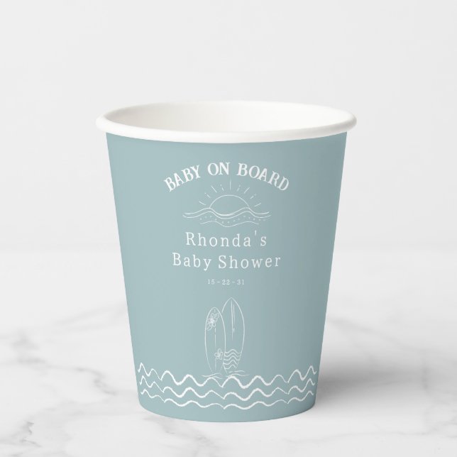 Vasos De Papel Baby On Board Surfing Baby Shower (Anverso)