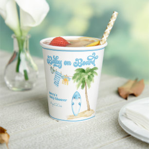 Vasos De Papel Baby on Board Surfing Boy Baby Shower