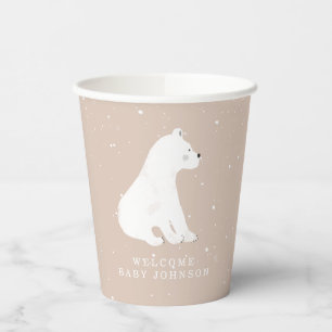 Vasos De Papel Baby Polar Bear Cub Rosa Winter Baby Shower