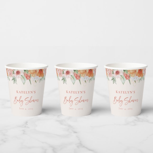 Vasos De Papel Baby Shower acuarela de primavera para Chicas (Multi)