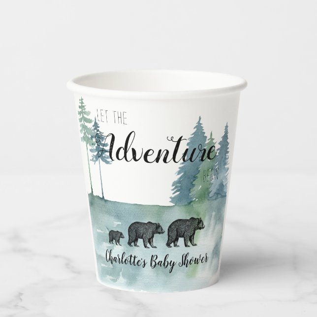 Vasos De Papel Baby Shower Adventure Rustic Watercolor Bears (Anverso)