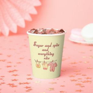 Vasos De Papel Baby Shower amarillo y rosado con azúcar y especia