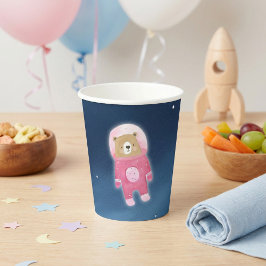 Vasos De Papel Baby Shower astronauta de oso espacial rosa