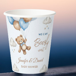 Vasos De Papel Baby Shower azul flotante Teddy Bear