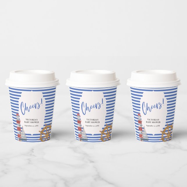 Vasos De Papel Baby Shower Azul Náutico (Multi)
