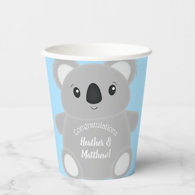 Vasos De Papel Baby Shower Blue Koala Bear (Anverso)