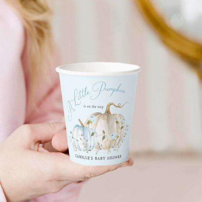 Vasos De Papel Baby Shower Blue Little Pumpkin Fall Boy (A little pumpkin boy baby shower paper cups)