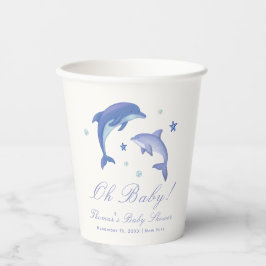 Vasos De Papel Baby Shower Blue Modern Summer Dolphin Stars